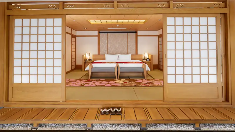 Japanese Suite với cửa trượt kiểu Nhật và giường thấp